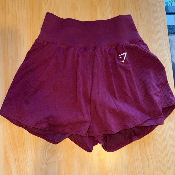 Gymshark Pants - Gymshark Women's 2-1 High-Waist Maroon/ Burgundy Athletic Shorts